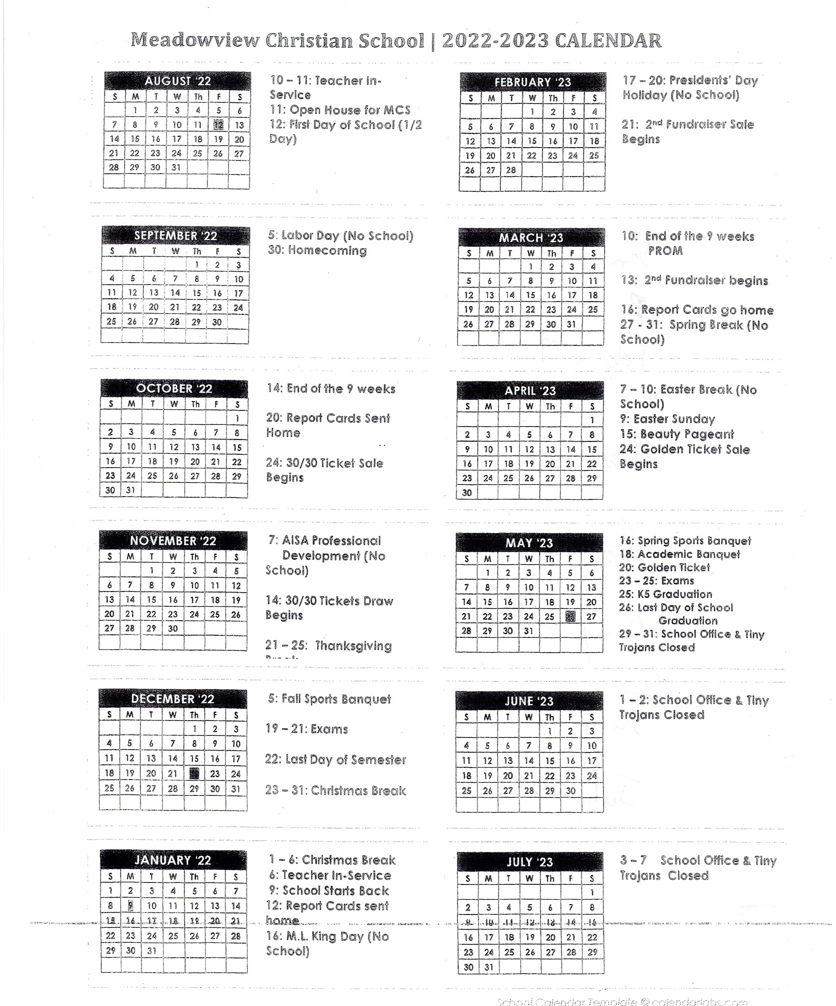 Colorado Christian Academic Calendar Noel Terrie